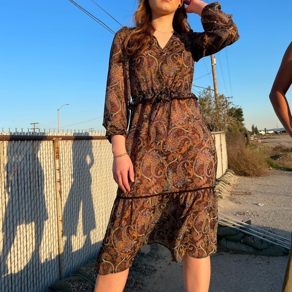 J. Crew Dresses & Skirts - Beautiful autumn paisley brown abstract midi dress